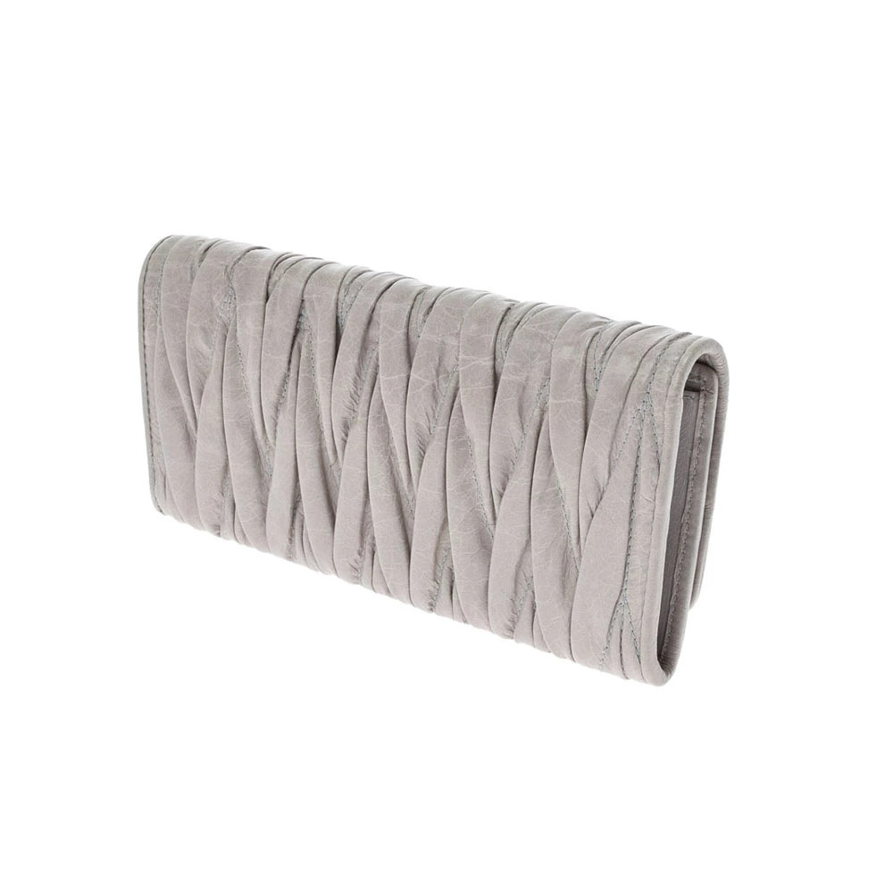 Miu Miu Matelasse Long Gray Calfskin Wallet